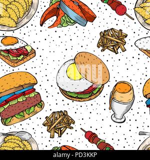 Disegnata a mano monocromatico fast food Illustrazione Vettoriale