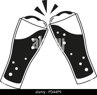 In bianco e nero di due bicchieri di birra silhouette Illustrazione Vettoriale