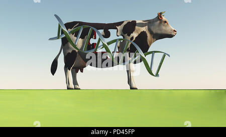 Mucca con il filamento di DNA e il foro nella forma di puzzle Foto Stock