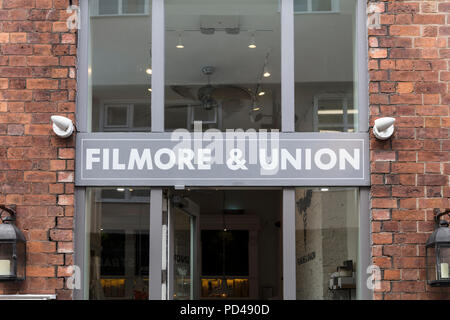 Filmore e Unio ingresso e firmare in York, nello Yorkshire, Regno Unito - 4 Agosto 2018 Foto Stock