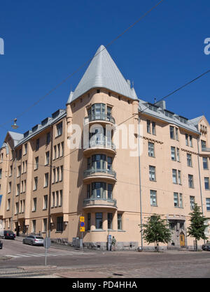 Architettura, specialmente con il giro del secolo di edifici Art Nouveau sono prominenti in molte parti della capitale finlandese di Helsinki Foto Stock