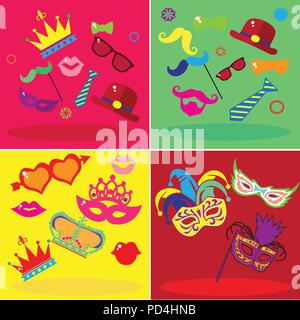 Impostare il carnevale paraphernalia, maschera di Carnevale, luminoso vettore colorati Illustrazione Vettoriale