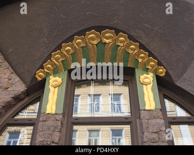 Architettura, specialmente con il giro del secolo di edifici Art Nouveau sono prominenti in molte parti della capitale finlandese di Helsinki Foto Stock