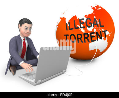 Torrent illegale di dati illegale scaricare il rendering 3d mostra i dati in streaming dal bandito p2p Server di siti on-line Foto Stock