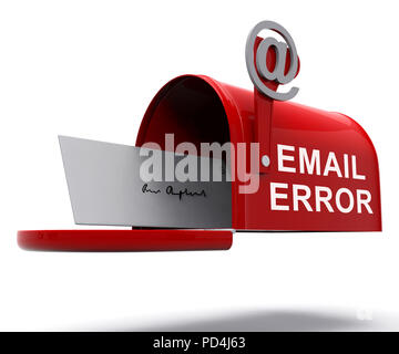 E-mail di errore Fail inviare problemi di rendering 3d mostra SOCCOMBENTE E-mail di avviso come lettera perso o disastro di consegna Foto Stock