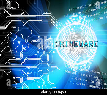 Crimeware Digital Cyber Hack sfruttare 2d illustrazione mostra la criminalità informatica e digitale malware dannoso su Internet o sul computer Foto Stock