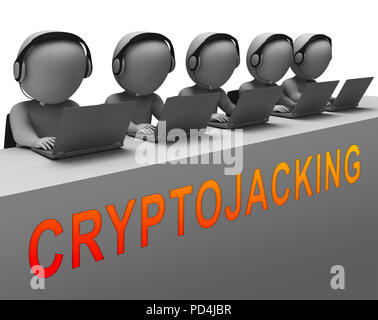 Cryptojacking attacco crittografico Hijack digitale 3D Rendering mostra Blockchain valuta il sollevamento o Bitcoin Hacking Foto Stock