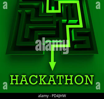 Hackathon codice software dannoso Hack il rendering 3d mostra la cibercriminalità Coder convenzione contro le minacce spyware o virus Foto Stock