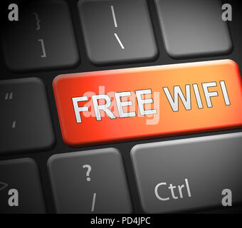 Free Logo Wifi Hotspot Surf Rendering 3d mostra pubblica di servizi Online Accesso Wireless per Cyber Comunicazione e Navigazione Foto Stock