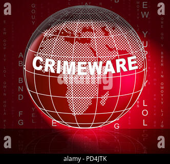 Crimeware Digital Cyber Hack sfruttare 3d illustrazione mostra la criminalità informatica e digitale malware dannoso su Internet o sul computer Foto Stock