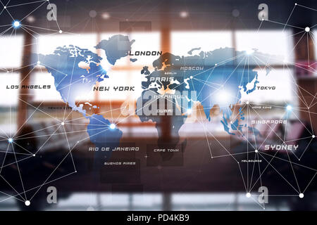 Web astratta di aviazione connessioni globali di sfondo supporti misti Foto Stock