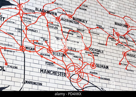 Mappa piastrellato di Lancashire e Yorkshire Ferrovia a Manchester Victoria Station Foto Stock