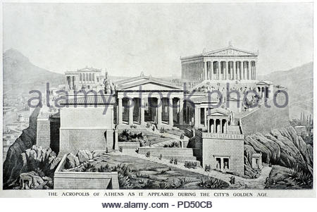 Acropoli di Atene, raffigurazione di ciò che essa avrebbe guardato come durante il suo Golden Age c450 BC, illustrazione da 1900 Foto Stock