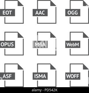 Formato file icon series in bianco e nero. Illustrazione Vettoriale