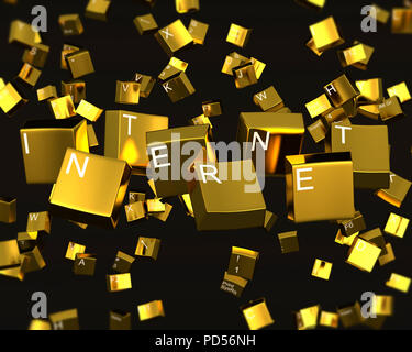 Chiavi d'oro su sfondo nero che mostra la parola INTERNET Foto Stock