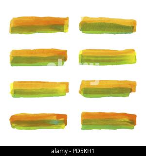 Set di pastello acquerello arancione e verde la corsa delle spazzole Illustrazione Vettoriale