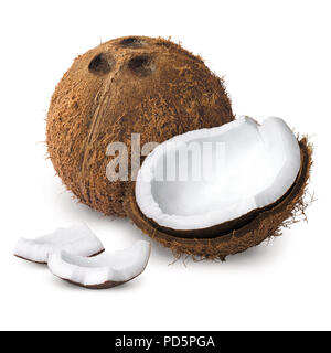 Sbucciate cocco coperto su sfondo bianco Foto Stock