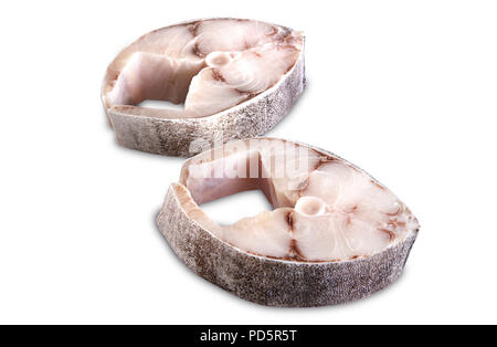 Due bistecche di cobia su sfondo bianco Foto Stock