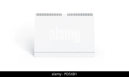Vuoto calendario bianco mock up vista frontale, isolato, rendering 3d. Scrivania vuota calendario mockup con spirali di metallo. Cancella tabella modello di calandra. Paesaggio almanacco orizzontale Foto Stock