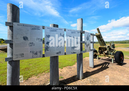 Durante la Seconda guerra mondiale la pistola a display Lockhart River aeroporto storico, Cape York, estremo Nord Queensland, FNQ, QLD, Australia Foto Stock