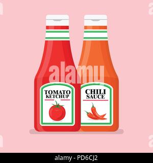 Tomato Ketchup bottiglia in stile appartamento. Illustrazione Vettoriale Illustrazione Vettoriale