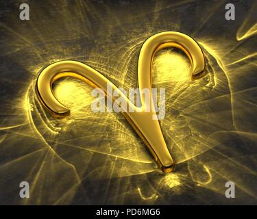 Il segno dello zodiaco in oro con sostanze caustiche - Aries Foto Stock
