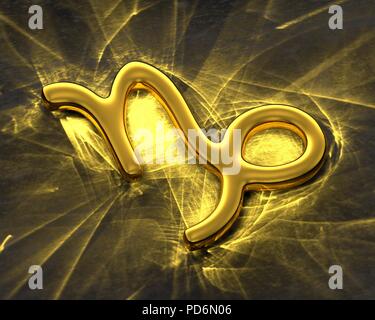 Il segno dello zodiaco in oro con sostanze caustiche - Capricorno Foto Stock