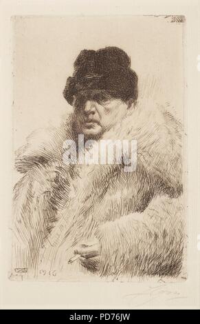 Anders Zorn-Self-ritratto in una pelliccia. Foto Stock