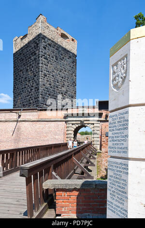 Cerna vez un goticky hrad z 12. stol., Cheb, Ceska Republika / Torre Nera e il castello gotico, la cittadina di Cheb, West Bohemia Repubblica Ceca Foto Stock