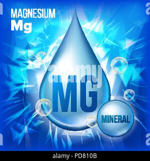 Mg Magnesio vettore. Blu minerale Drop Icona. Vitamina gocciolina di liquido e la relativa icona. Sostanza per la bellezza, Cosmetica, Heath Promo Annunci Design. 3D complesso minerale con formula chimica. Illustrazione Illustrazione Vettoriale