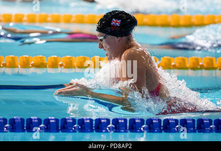 7 agosto 2018, Tollcross International centro nuoto, Glasgow, Scozia; Glasgow 2018 Unione Nuoto Campionati; Molly Renshaw (GBR) durante il suo 200m Finale a rana Foto Stock