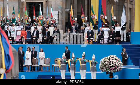 Bogotà, Colombia. Il 7 agosto 2018. Inaugurazione del nuovo Presidente della Colombia, il sig. Ivan Duque. La manifestazione si è svolta presso la piazza Bolivar, a Bogotà, in Colombia. Credito: Luis Gomez/Alamy Live News Foto Stock