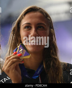 Glasgow, Regno Unito. Il 7 agosto 2018. Simona Quadarella (Italia) durante il Nuoto Campionati Europei Glasgow 2018, a Tollcross International centro nuoto, a Glasgow in Gran Bretagna, il giorno 6 Agosto 7, 2018 - Photo Laurent Lairys / DPPI Credito: Laurent Lairys/Agence Locevaphotos/Alamy Live News Foto Stock