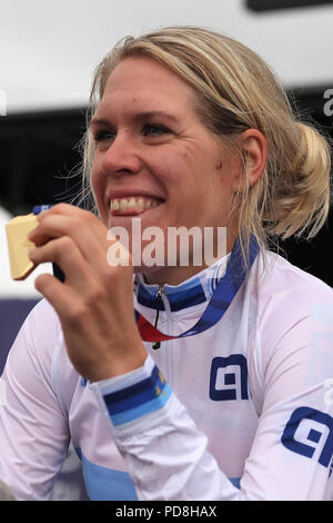 Glasgow, brevetto statunitense n. 8 agosto 2018. Ellen van DIJK (Paesi Bassi)Campione Europeo cronometro durante il ciclismo su strada Campionati Europei Glasgow 2018, nel centro della città di Glasgow e aree metropolitane della Gran Bretagna, il giorno 7 e il giorno 8 agosto 2018 - Photo Laurent Lairys / DPPI Credito: Laurent Lairys/Agence Locevaphotos/Alamy Live News Foto Stock