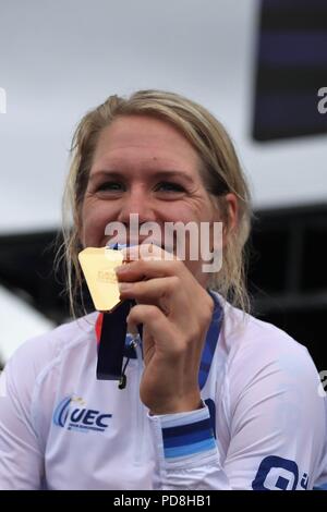 Glasgow, brevetto statunitense n. 8 agosto 2018. Ellen van DIJK (Paesi Bassi)Campione Europeo cronometro durante il ciclismo su strada Campionati Europei Glasgow 2018, nel centro della città di Glasgow e aree metropolitane della Gran Bretagna, il giorno 7 e il giorno 8 agosto 2018 - Photo Laurent Lairys / DPPI Credito: Laurent Lairys/Agence Locevaphotos/Alamy Live News Foto Stock