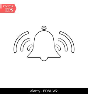 Bell'icona Profilo vettore, Allarme, handbell linea segno isolato. Illustrazione Vettoriale