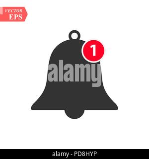 Notifica icona a forma di campana. Campana del vettore e il numero di notifica segno per la casella di posta in arrivo messaggio in applicazione dello smartphone Illustrazione Vettoriale