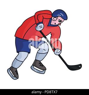 Giocatore di Hockey in piena marcia con un bastone hockey.Inverno sport olimpico.sport olimpici unica icona in stile cartoon simbolo vettore stock illust web Illustrazione Vettoriale