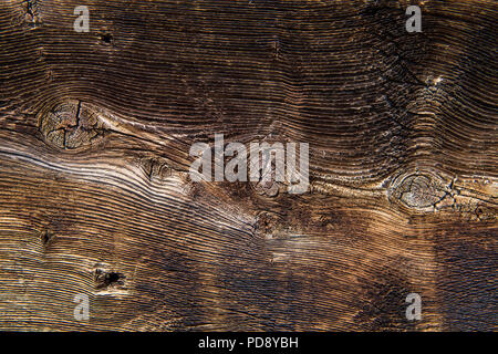 Vista ravvicinata di grana di legno e legno nodi texture di sfondo con marrone caldo toni di colore Foto Stock