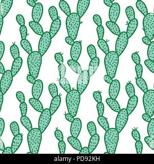 Carino disegnati a mano modello senza cuciture con cactus. Illustrazione di vettore isolato su bianco Illustrazione Vettoriale