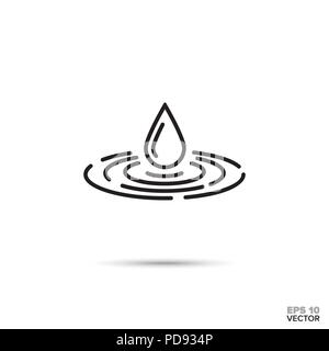 Goccia che cade in acqua linea del vettore icona. Zen, armonia e simbolo di purezza. Illustrazione Vettoriale