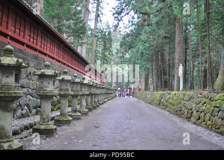 Lanterne di pietra nel sentiero dei giardini giapponesi a Tokyo, Giappone Foto Stock