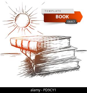 Prenota e sun - grigio schizzo illustrazione. Istruzione idea. Illustrazione Vettoriale