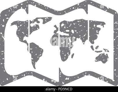 Icona grunge - mappa del mondo Illustrazione Vettoriale