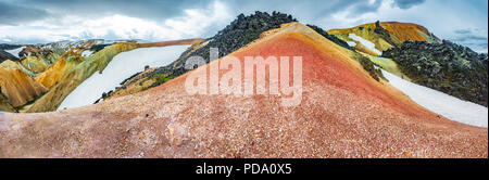 Beautiful colorful volcanic mountains Landmannalaugar in Iceland, summer time, panorama Foto Stock