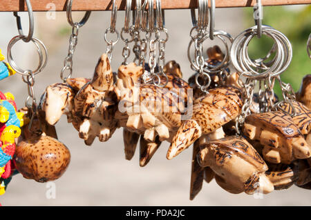 Negozio di souvenir nella foresta amazzonica realizzato dal locale i dadi e gli animali nei pressi di Iquitos. Perù. Foto Stock