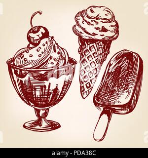 Ice Cream set disegnati a mano llustration vettore schizzo Illustrazione Vettoriale