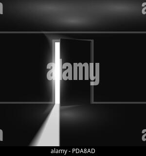 Aprire lo sportello con la luce su sfondo nero Foto Stock