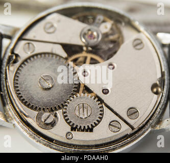 Aperto di orologi Vintage Machinery, macro dettaglio Foto Stock