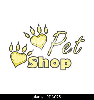Pet Shop Logo Design template vettoriale. Paw come cuore, pet amore e cura logotipo simbolo Illustrazione Vettoriale